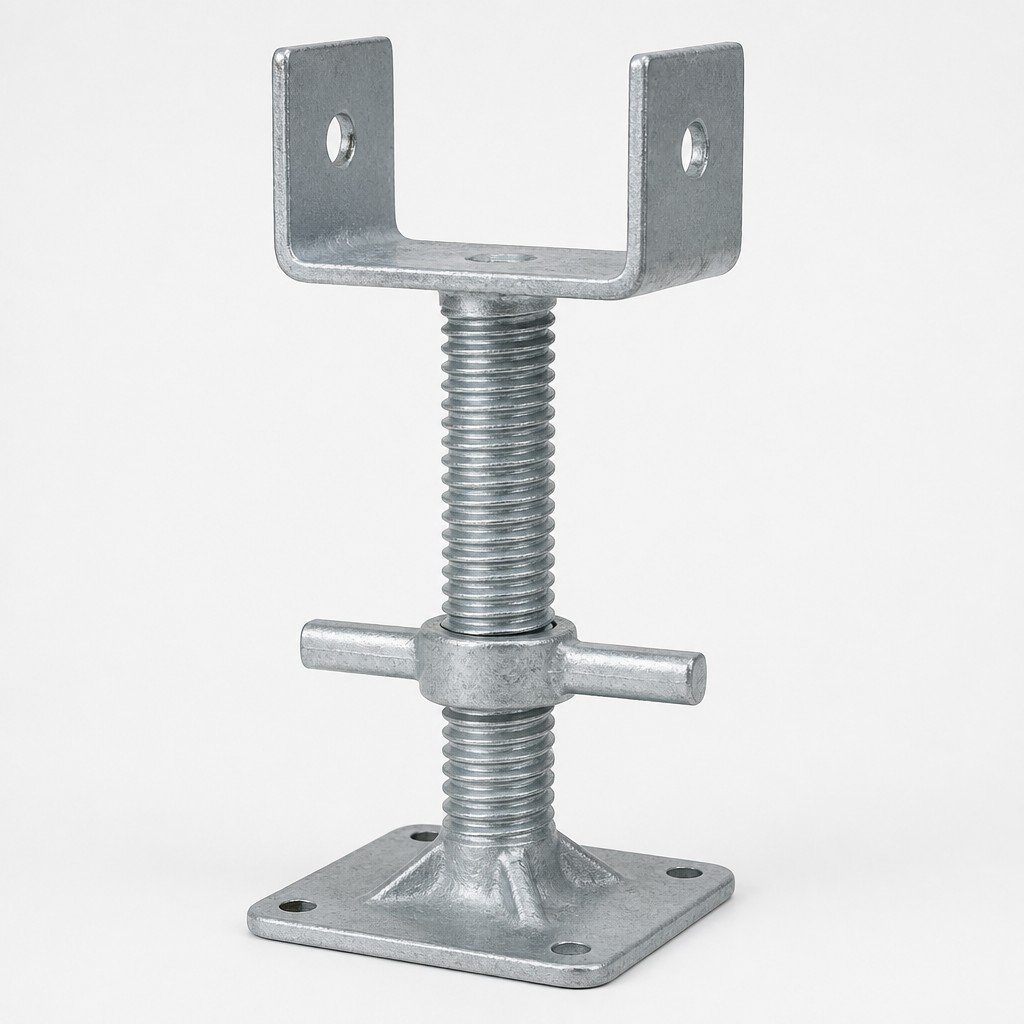 Hot-dip galvanized adjustable base jack with U-head, threaded spindle and base plate